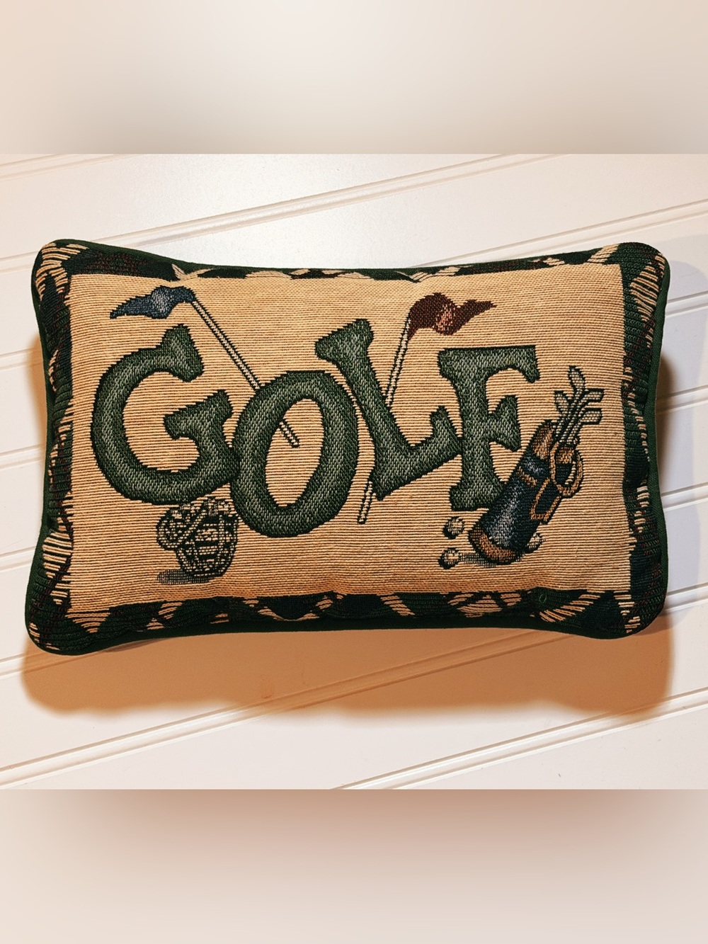 Vintage GOLF Tapestry Decorative Pillow Golf Clubs Golf Bag Father’s Day Green